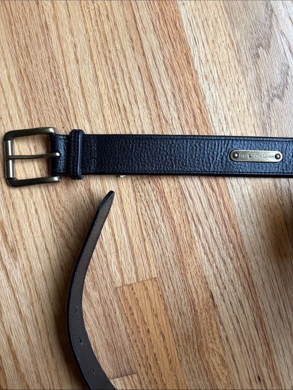 Polo by Ralph Lauren 38” Black Pebbled Leather Belt with Brass Buckle